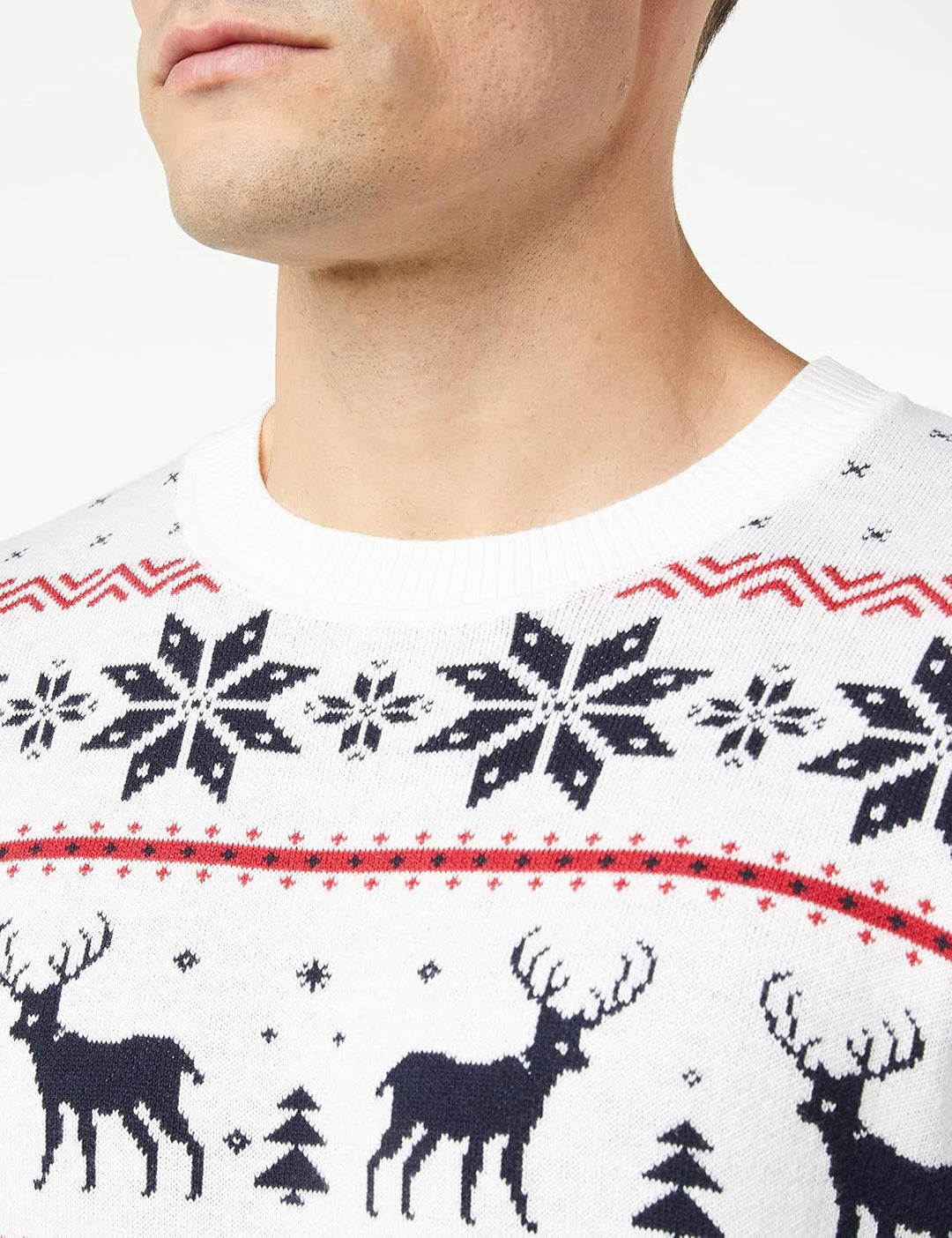 Jack & Jones Men's JORSNOWFLAKE Knit Crew Neck Pullover Sweater, Cloud Dancer, L