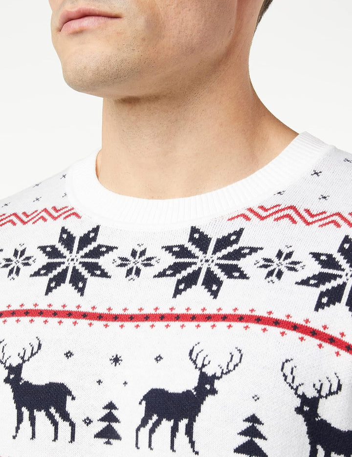 Jack & Jones Men's JORSNOWFLAKE Knit Crew Neck Pullover Sweater, Cloud Dancer, L