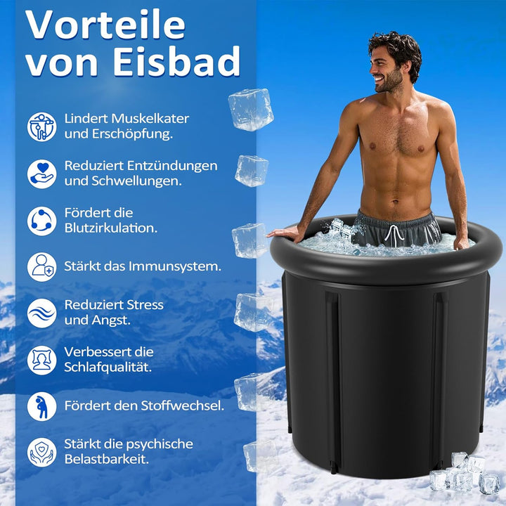 Eisbad Eisbaden Tonne 80 cm, Faltbare Badewanne 390L mit Abdeckung, Eistonne für Zuhause, Kältethera