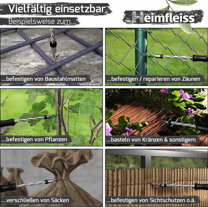Heimfleiss® Rödeldraht Bindedraht ummantelt in schwarz 1,4 x 100 bis 300 mm (1000 Stk.) - rostfreier