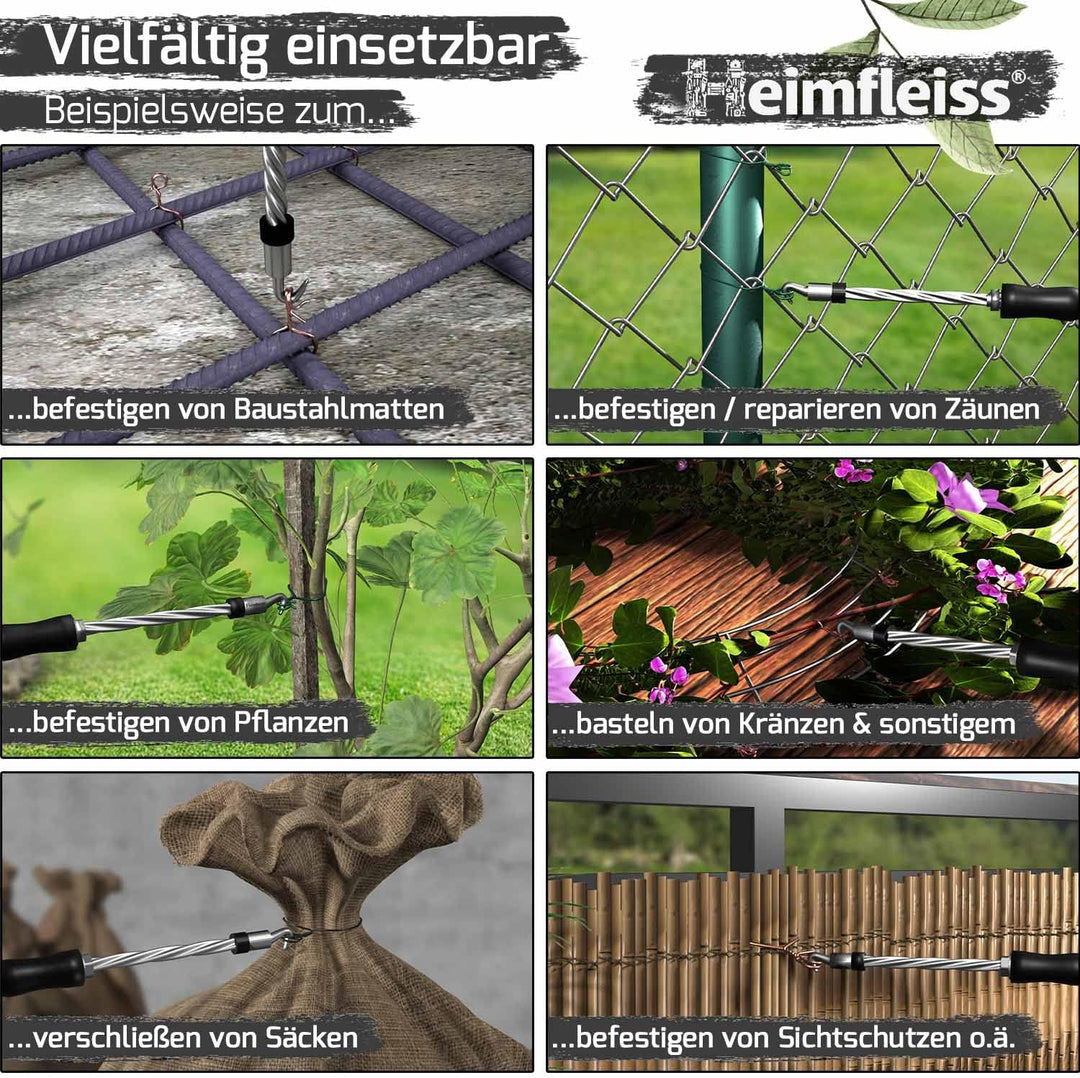 Heimfleiss® Drillapparat Driller + verkupfertem Rödeldraht 1,0 x 100-160 mm (250 Stk.) - hochwertige