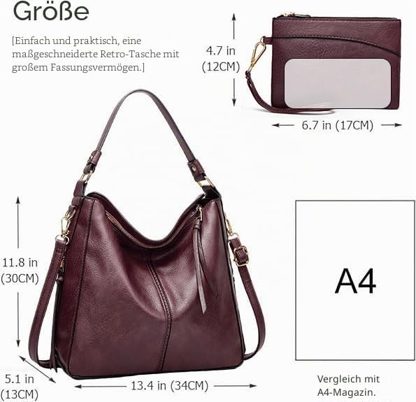 Lifetooler Handtaschen Set Gross Leder Tasche Schultertasche Hobo Taschen Damen Portemonnaie Geschen