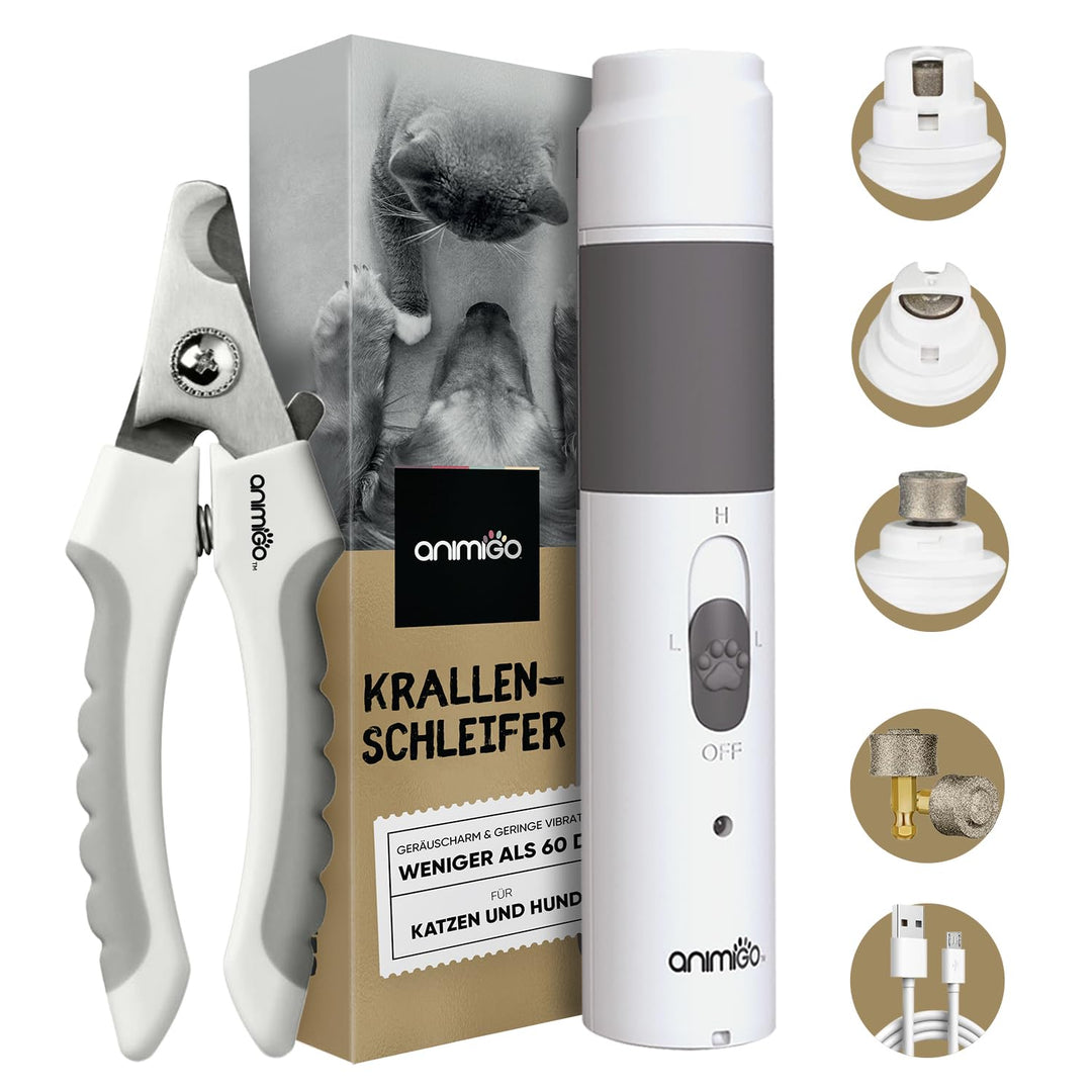 animigo Krallenschleifer für Hunde & Katzen - Motor mit 2 Geschwindigkeiten & USB Anschluss - Sehr L