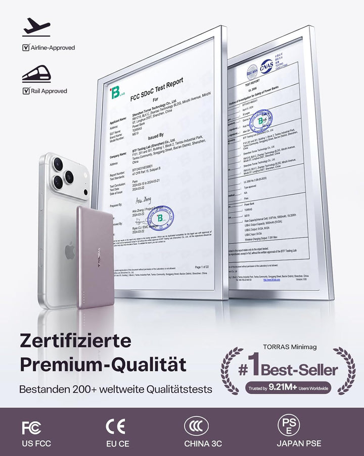 TORRAS MiniMag Ultra Slim Powerbank für Magsafe, 18W Schnellladen 5000mAh Magnetische Powerbank Klei