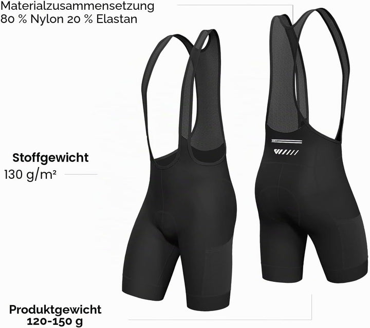 Lo.gas Herren Radfahren Bib Shorts, Gel Gepolstert Mit Taschen, Atmungsaktiv Quick-Dry für Männer M