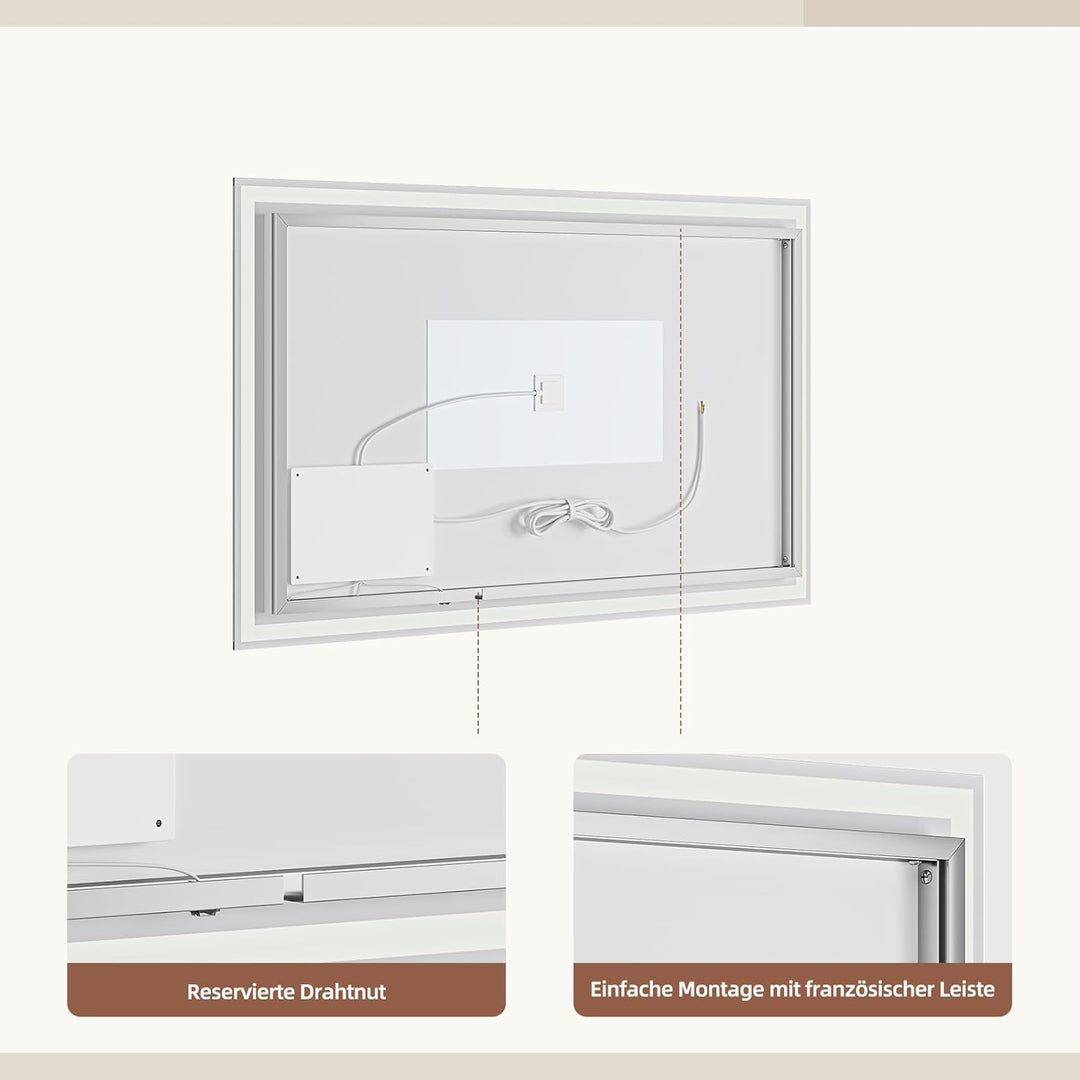 Badezimmerspiegel Led Badspiegel, Speicherfunktion, Touch-Schalter, Druckknopf, Dimmbar, 3 Lichtfarb