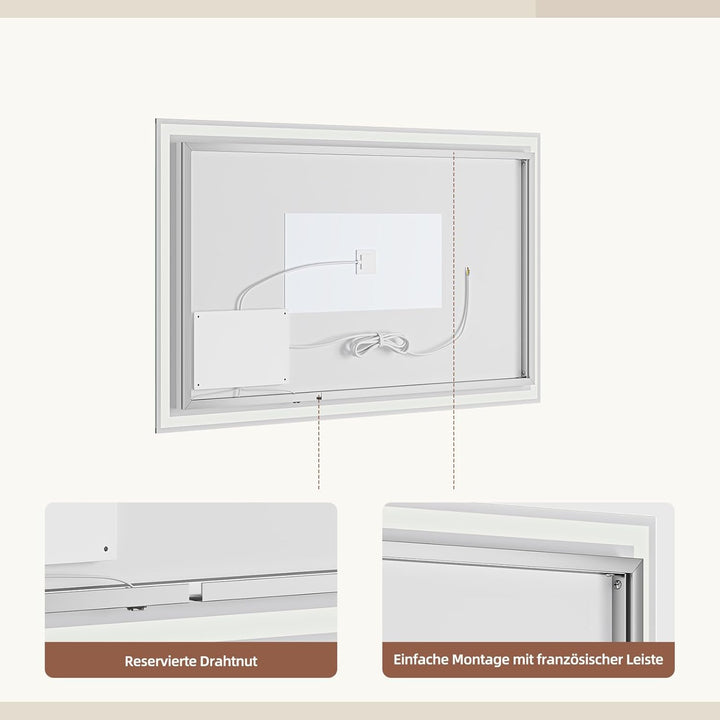 Badezimmerspiegel Led Badspiegel, Speicherfunktion, Touch-Schalter, Druckknopf, Dimmbar, 3 Lichtfarb
