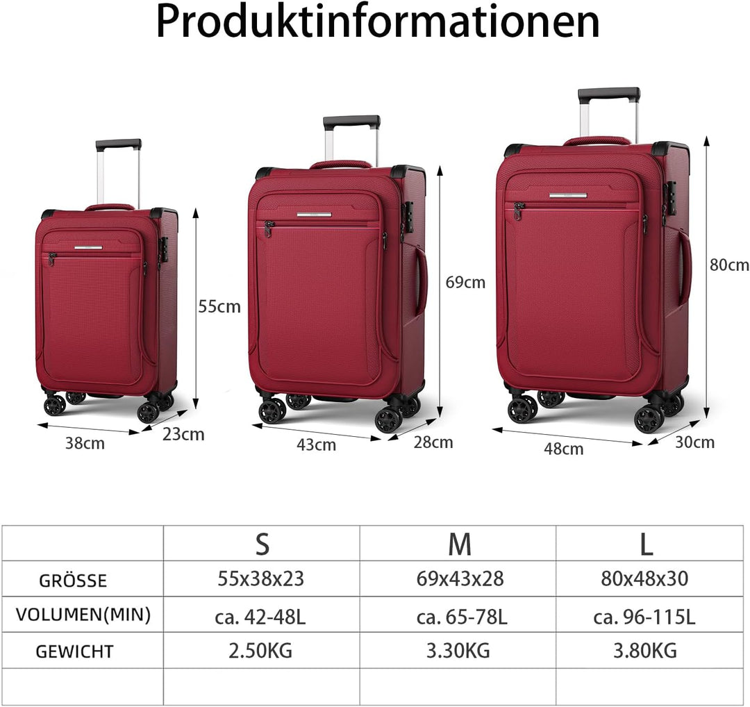 ABISTAB Verage Cabin Weichschalen Kabinen-Koffer | 56x38x23(+5) cm Burgundy mit Dehnfalte erweiterba