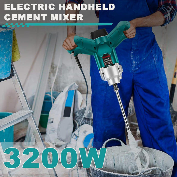 3200W Rührwerk Mörtelrührer mit 2 Rührpaddeln | 1200 U/min Bürstenloser Motor, 6-stufig, Arretierbar