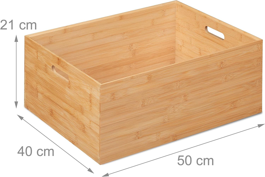 Relaxdays Aufbewahrungsbox Bambus, stapelbar, stabil, Bambuskiste ohne Deckel, HBT: 21 x 50 x 40 cm,