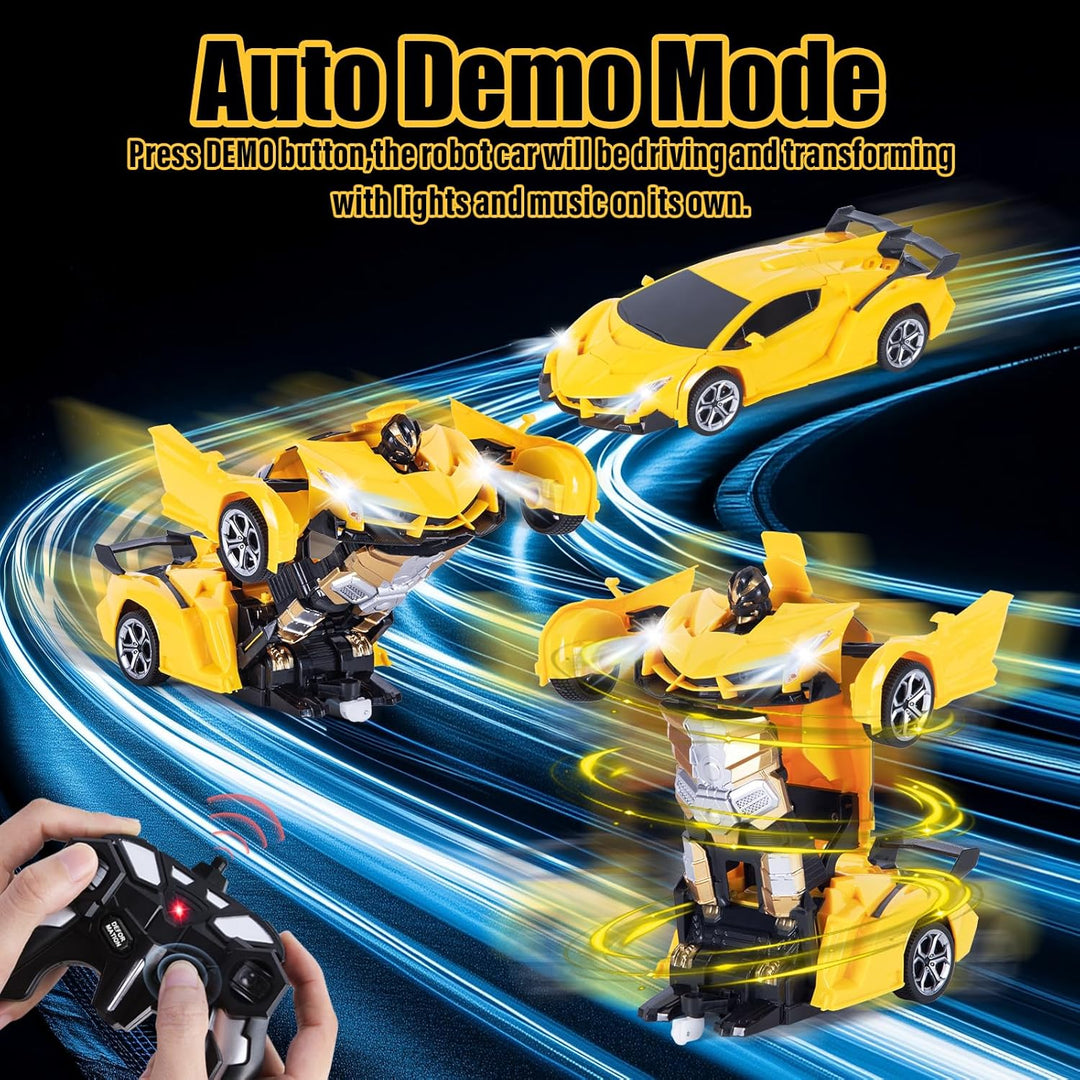 Ferngesteuertes Transformator Auto mit Gestenerfassung, Licht und Musik, 2.4GHz 360° Drehung 1:18 RC