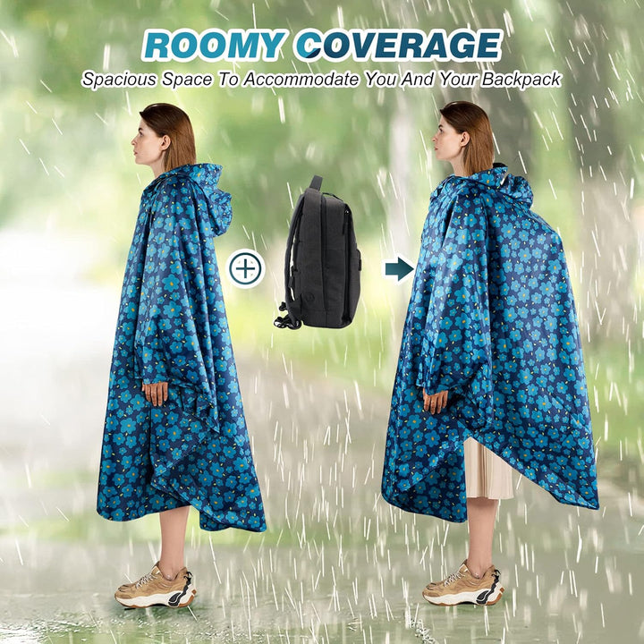 SOPPY Regenmantel für Frauen, Langer Regenponcho wasserdichte Regenbekleidung Regenjacke Winddichte