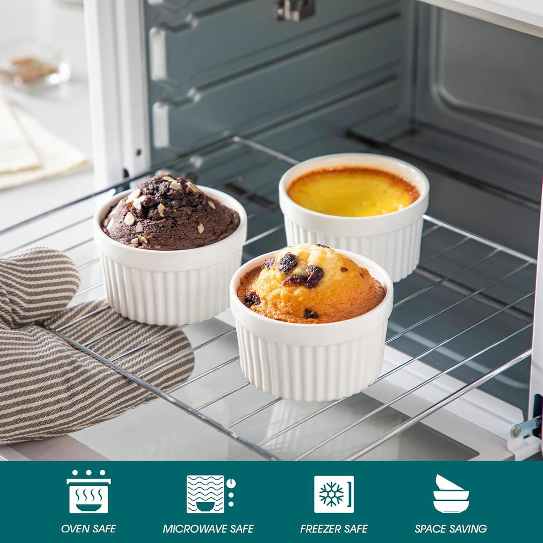 vancasso RAMEKINS 200ml Soufflé Förmchen Set von 6, Ø9,5cm Creme Brulee Schälchen Backofen sicher, P