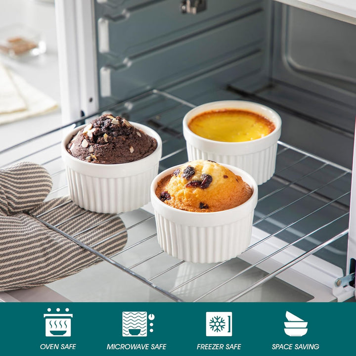 vancasso RAMEKINS 200ml Soufflé Förmchen Set von 6, Ø9,5cm Creme Brulee Schälchen Backofen sicher, P