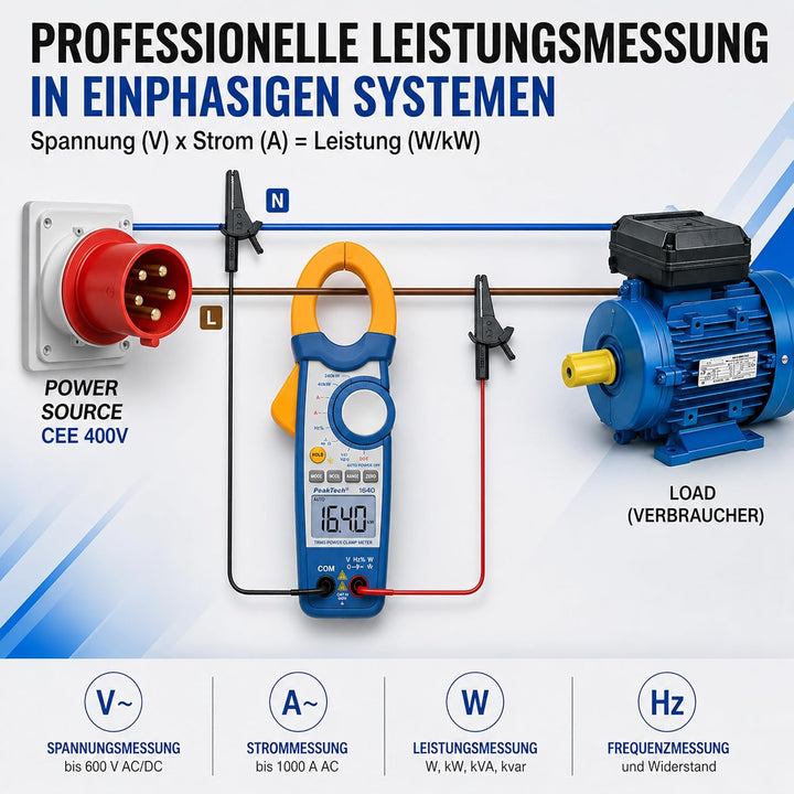 PeakTech True RMS Stromzange 1000A AC DC und Digital Multimeter 4000 Counts mit Durchgangsprüfer - C