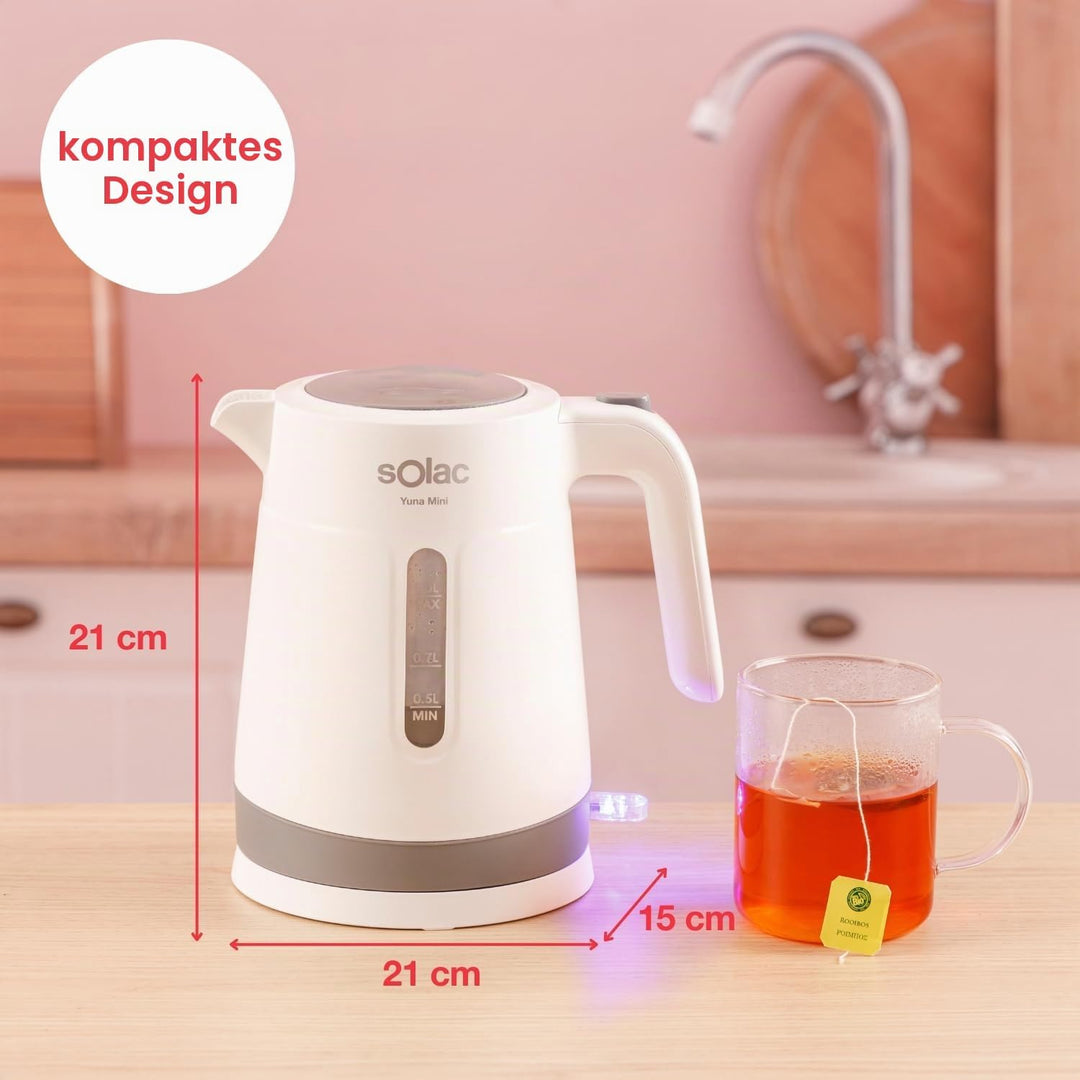 Solac – Elektrischer Wasserkocher Yuna Mini, 2200W, 1L, 360°-Basis, Automatische Absc