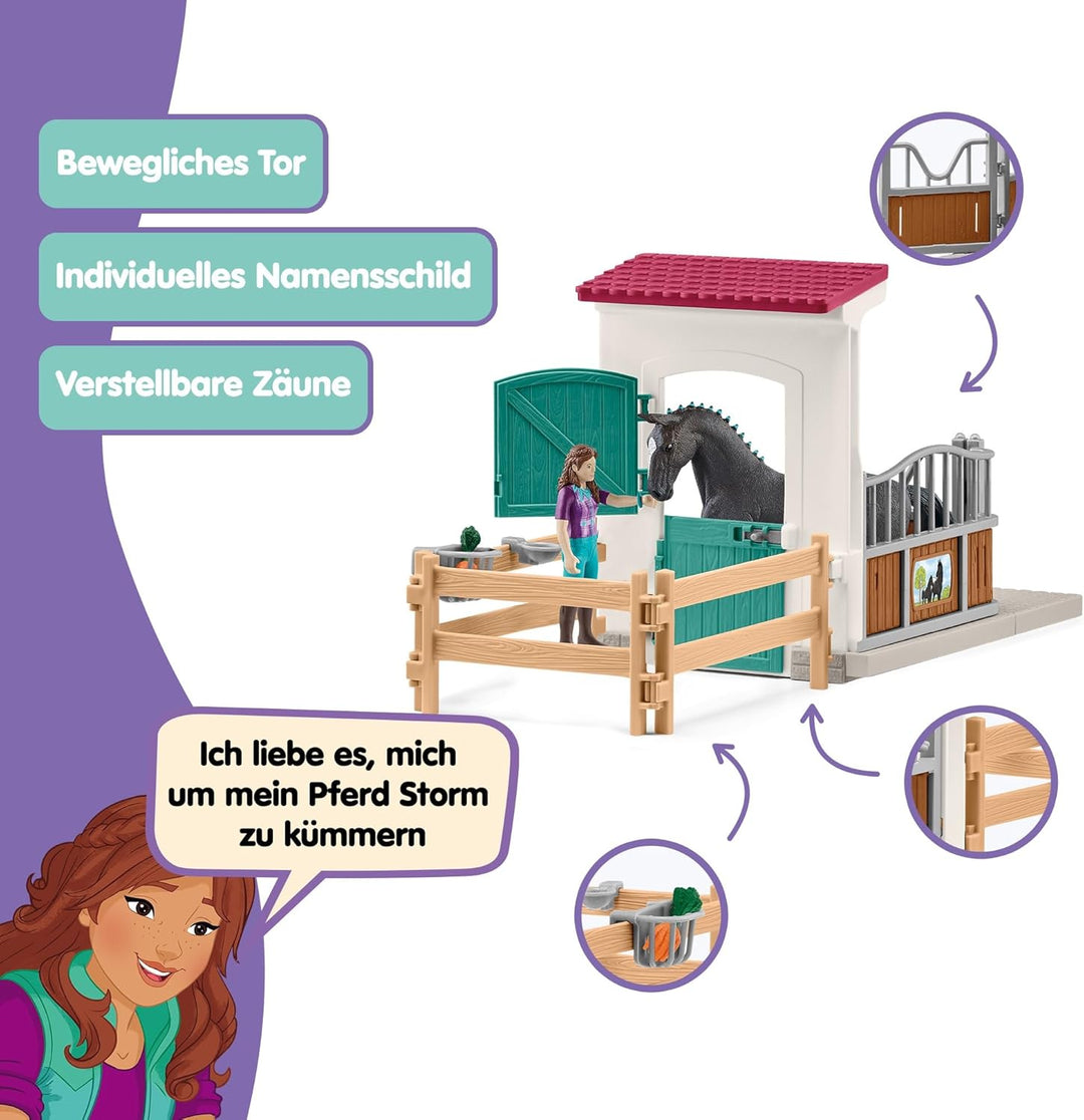 schleich Horse Club | Pferdebox mit Lisa & Storm 42709 | Set inkl. Stall, bewegliche Mädchenfigur, P