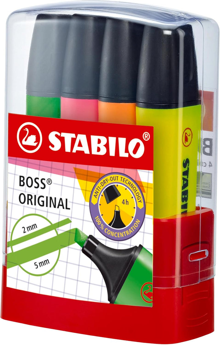 STABILO - Textmarker - BOSS ORIGINAL BOSSparade - 4er Tischset - grün, pink, orange, gelb, 4er Tisch