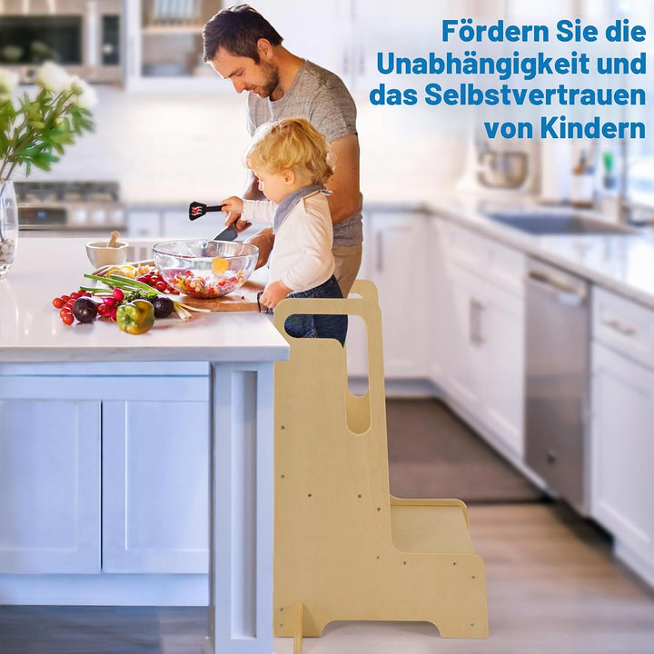 Bateso Tritthocker für Kinder, grosser Tritthocker aus Holz für Kleinkinder mit Griffen und rutschfe
