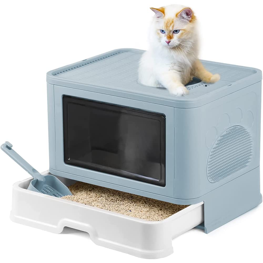 Faltbare Katzentoilette für Kätzchen mit Deckel, geschlossene Katzentoilette, selbstreinigende Katze