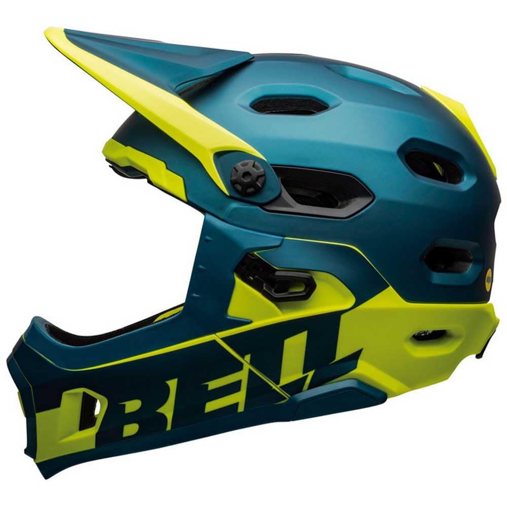 BELL Super DH MIPS Fahrrad Helm blau/gelb 2024 Matte/Gloss Blue/Hi-Viz L, Matte/Gloss Blue/Hi-Viz L