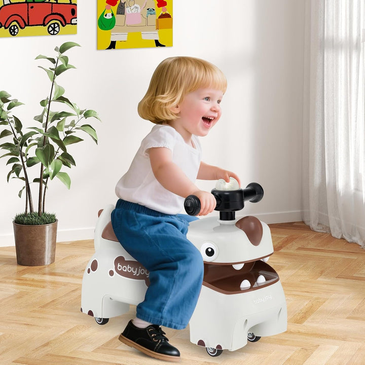 COSTWAY Rutschauto, Rutschfahrzeug mit Stauraum unter dem Sitz, Dinosaurier Schiebauto mit Lichter &