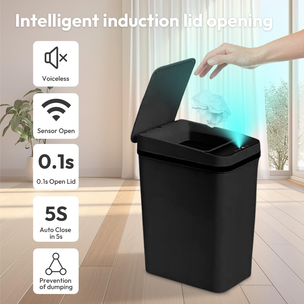 Mülleimer Bad 12L Sensor Kosmetikeimer Schwarz - Mülleimer mit Sensor Technologie, Touchless & Wasse