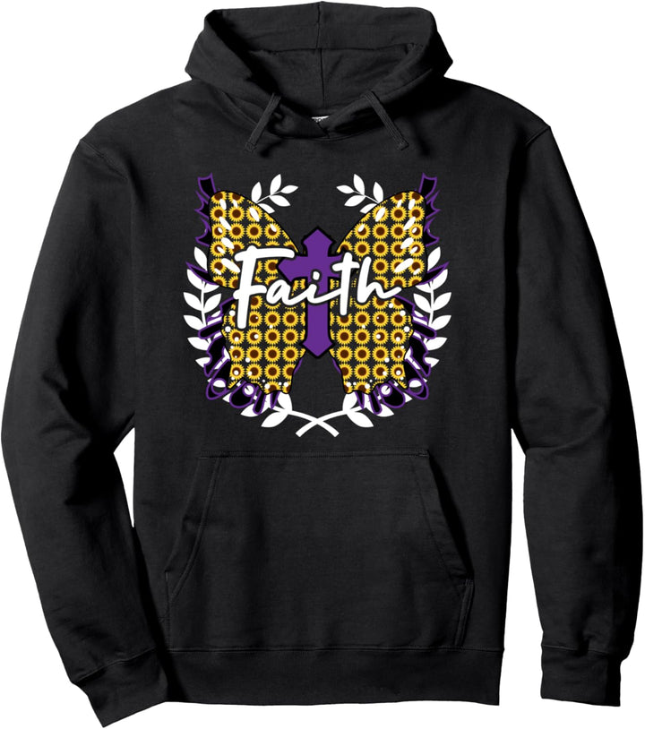Sunflower Faith Cross Butterfly Christian Vintage Pullover Hoodie
