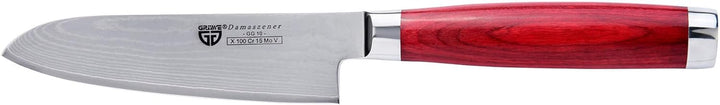 GRÄWE Damastmesser aus Damaststahl, gross, 12,5 cm Klinge, scharf, Damaszener Santokumesser mit Holz
