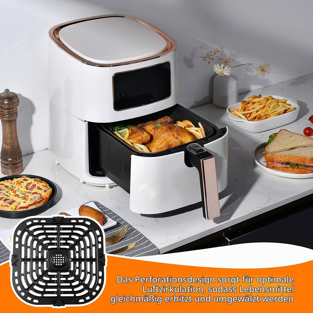 Ersatz Grillpfanne Heissluftfritteuse 25cm, Air Fryer Grillplatte Quadrat Hitzebeständig mit Gummi E