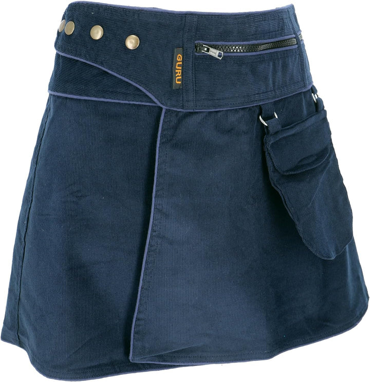GURU SHOP Wickelrock, Cord Minirock, Damen, Baumwolle 38 Dunkelblau, 38 Dunkelblau