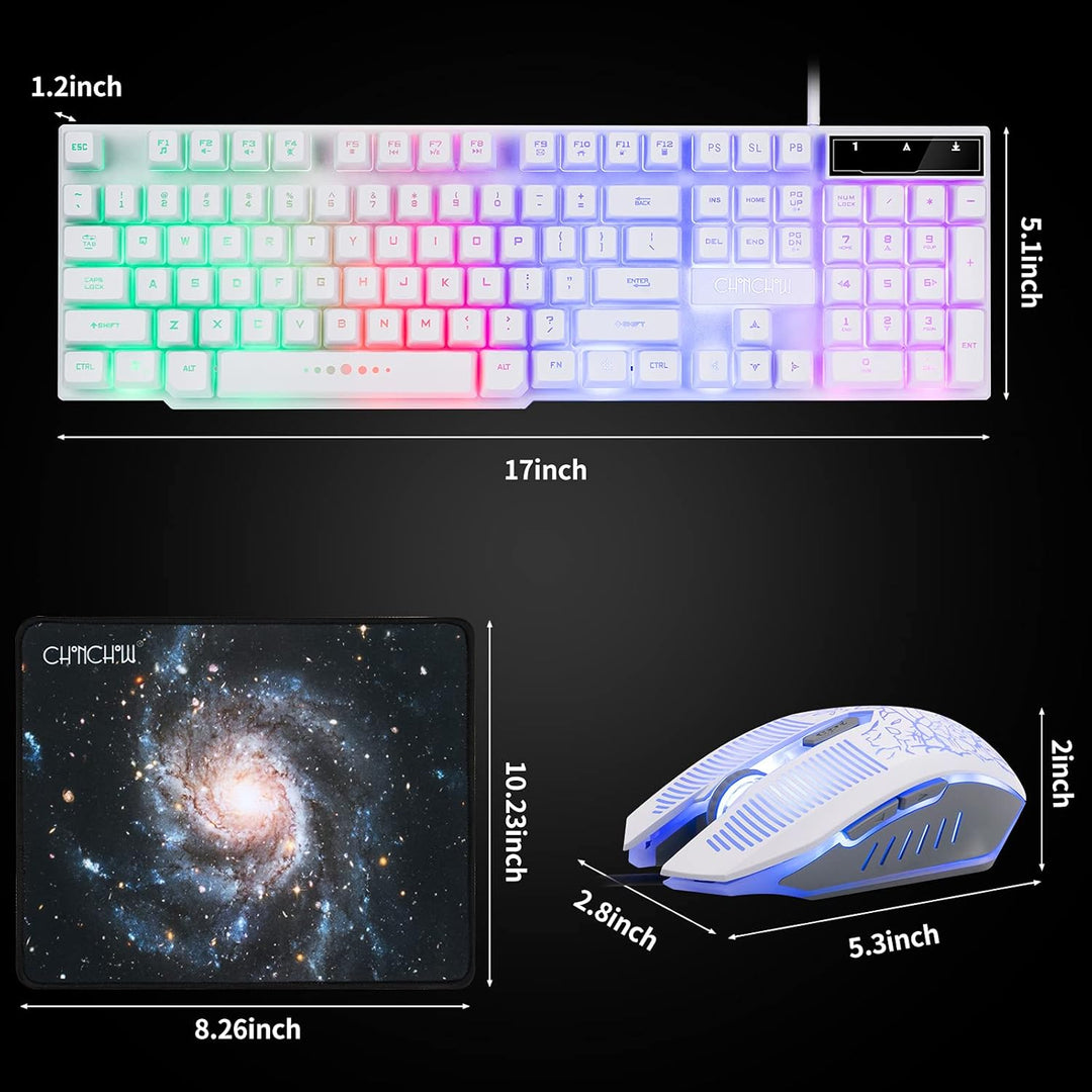 Gaming-Tastatur und -Maus, Regenbogen-Tastatur und Gaming-Maus, LED-Hintergrundbeleuchtung, 3600 dpi