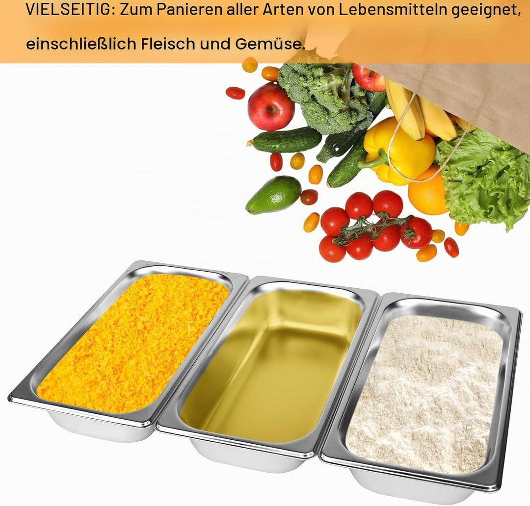 Panierschalen Set 3 Teilig,Panierstrasse Schnitze 32,5x17,5 x 6,5cm,GN 1/3 Behälter,Rechteckige Meta