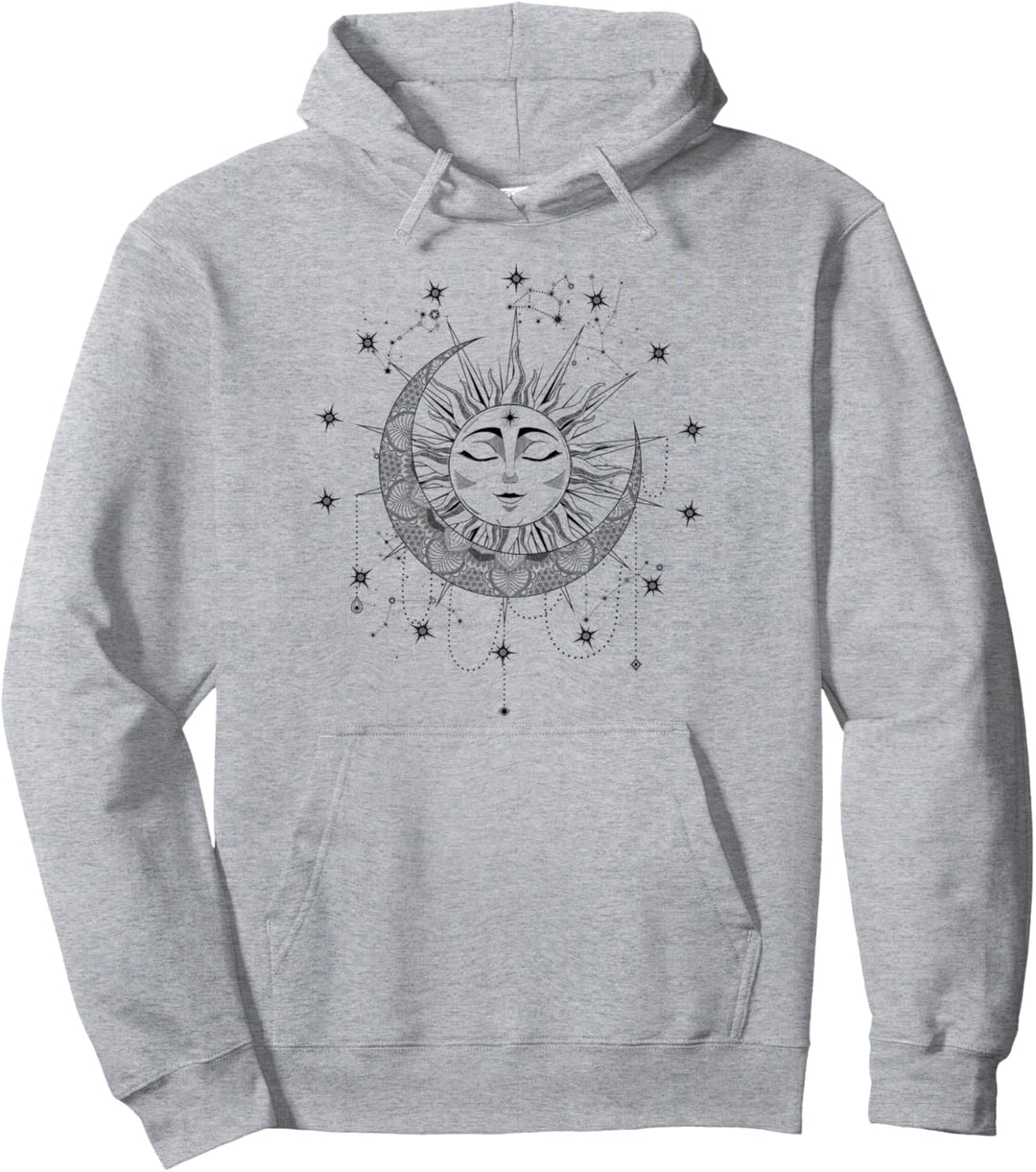 Okkulte Mandala Sonne Mond und Sterne spirituelles Symbol Pullover Hoodie