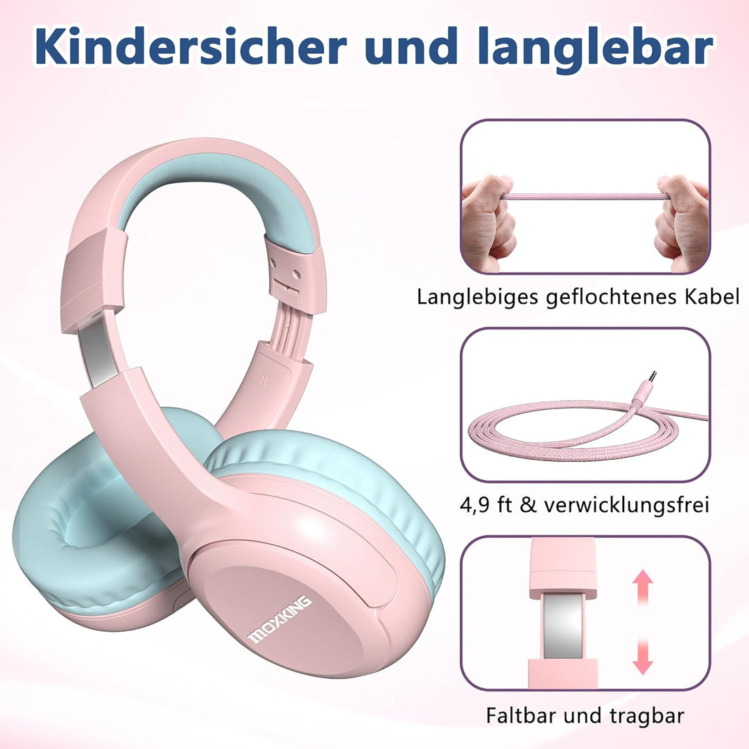 Kinder Over-Ear Kopfhörer mit Kabel und Mikrofon, Lautstärkebegrenzung 85/94 dB, Faltbares Design, f