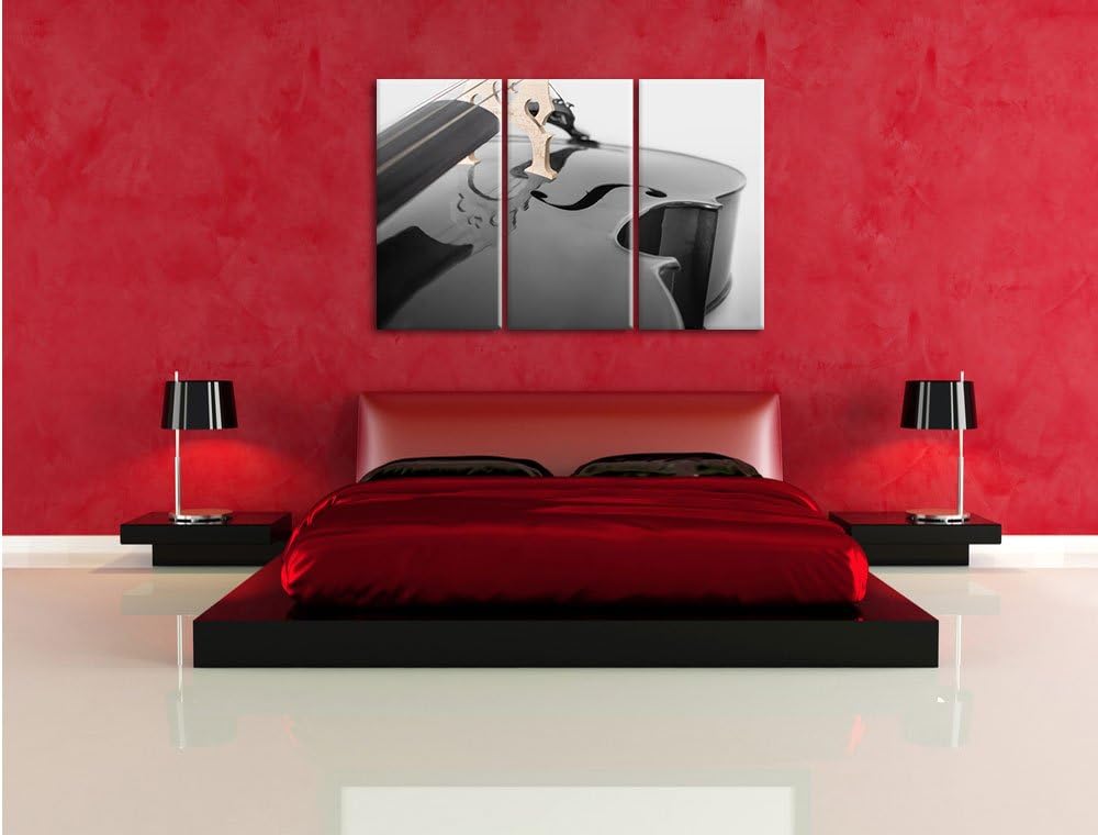 Pixxprint Cello in Regenbogenfarben gehalten schwarz/weiss 3-Teiler Leinwandbild 120x80 Bild auf Lei