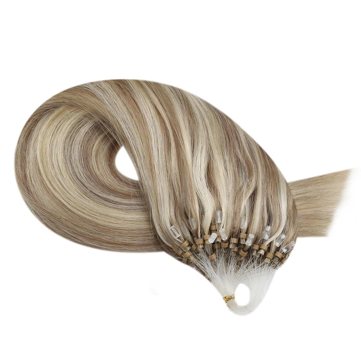 Moresoo Extensions Microring Echthaar 1g Cold Fusion Micro Ring Extensions Blond Strähnen 60cm Remy