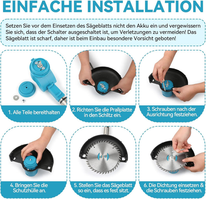 Rasentrimmer mit Akku 21V, Rasentrimmer Elektrisch mit 2X 3.0Ah Akkus und 4 Messertypen, Geräuschpeg