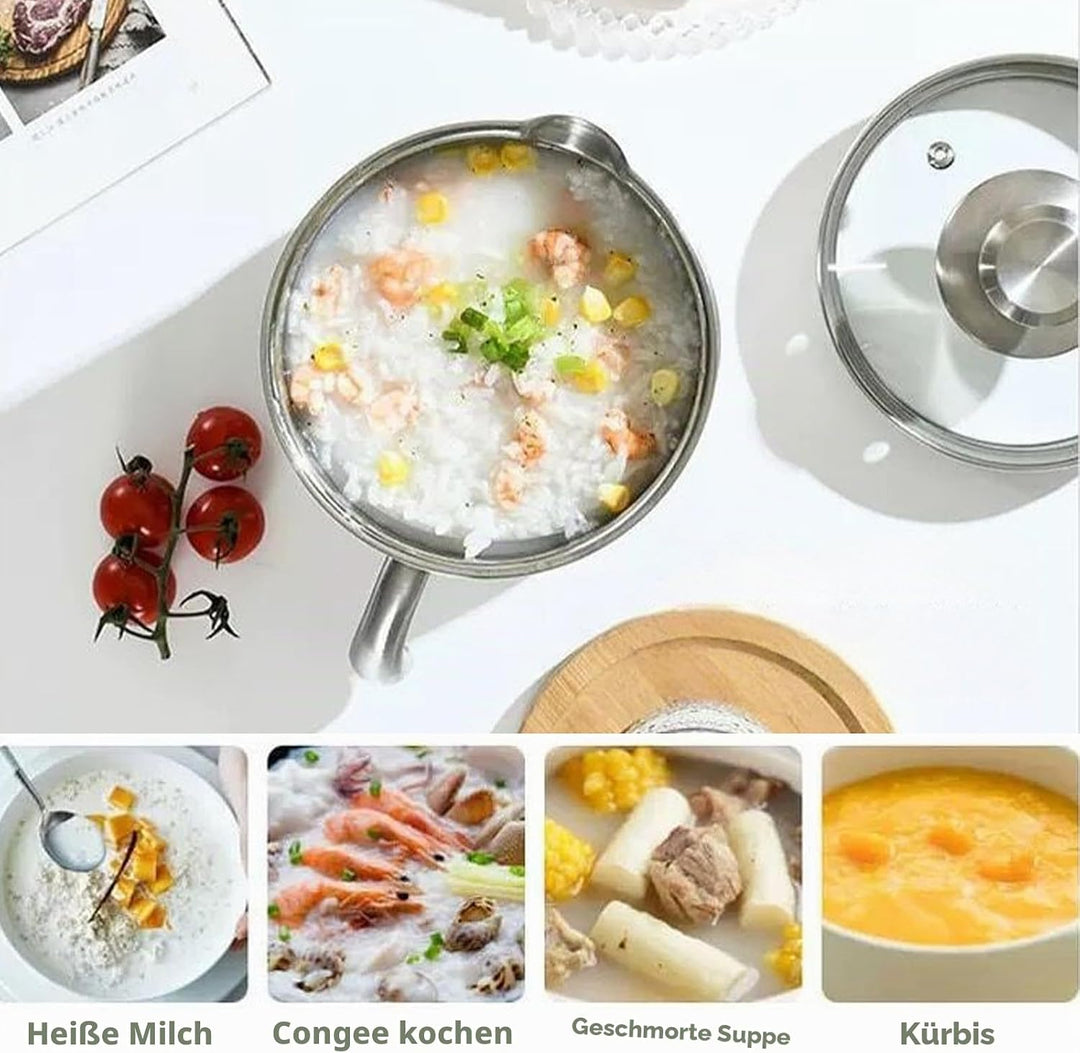 2L Milchtopf Edelstahl mit Deckel und Ausgiesser, Kochtopf Induktion mit Griff, Simmertopf Puddingto