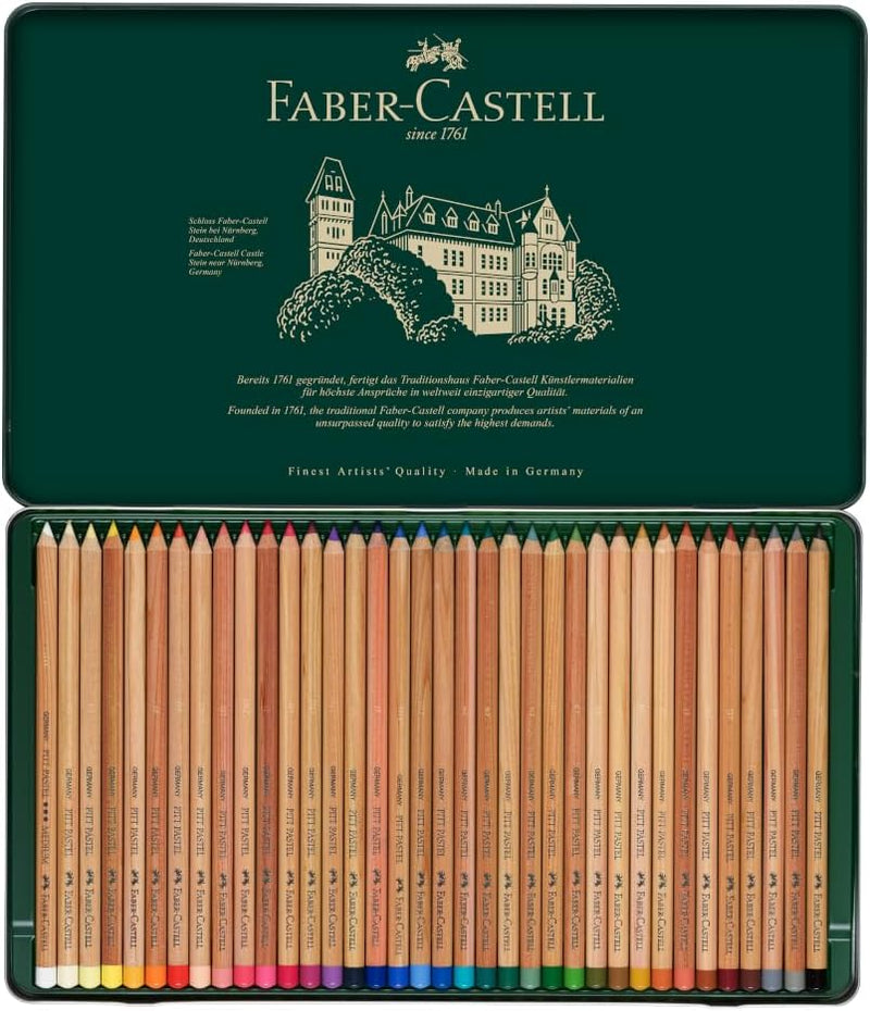 Faber-Castell 112136 - Farbstifte Pitt Pastellstifte, 36 Künstlerfarbstifte im Metalletui, verwischb