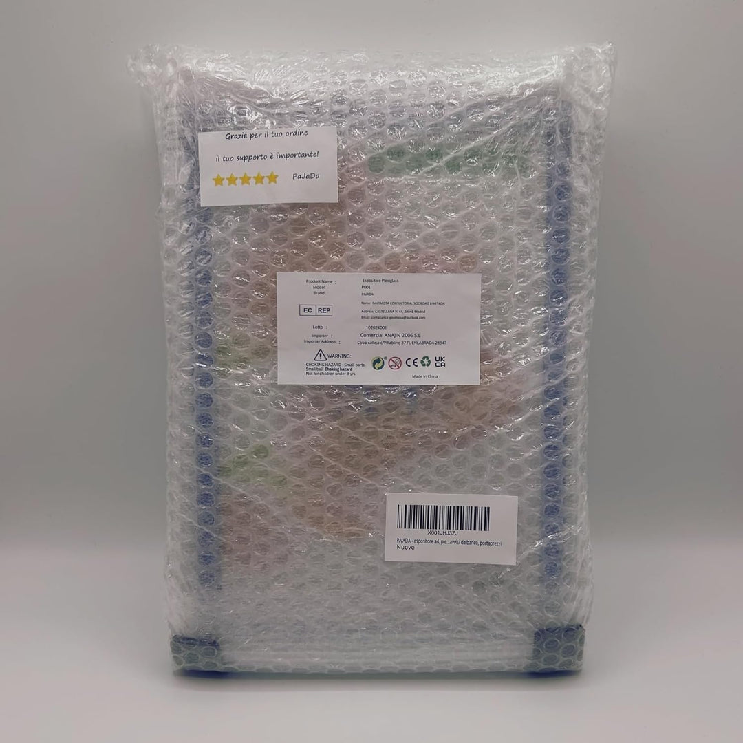 PaJaDa - Aufsteller A4, transparentes Plexiglas, 3er Pack mit L-Form, Menühalter, Leistenhalter, Ban