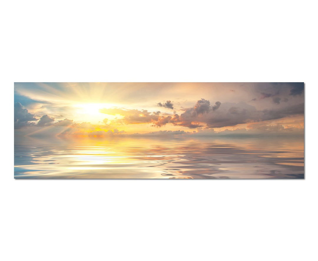 Paul Sinus Art Panoramabild auf Leinwand und Keilrahmen 150x50cm Meer Sonnenuntergang Wolken Spiegel