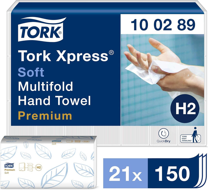 Tork Xpress weiche Multifold Papierhandtücher 100289 - H2 Premium Falthandtücher, 2-lagig, weiss & X