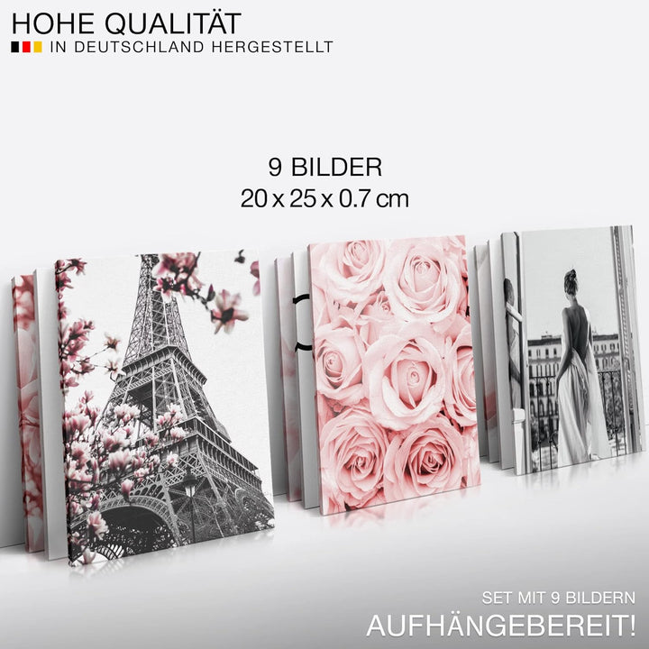 Novart Wandbilder Fashion- KOMPLETT AUFHÄNGFERTIG - Coco Wohnzimmer Mädchen Teenager- 9 Moderne Mood