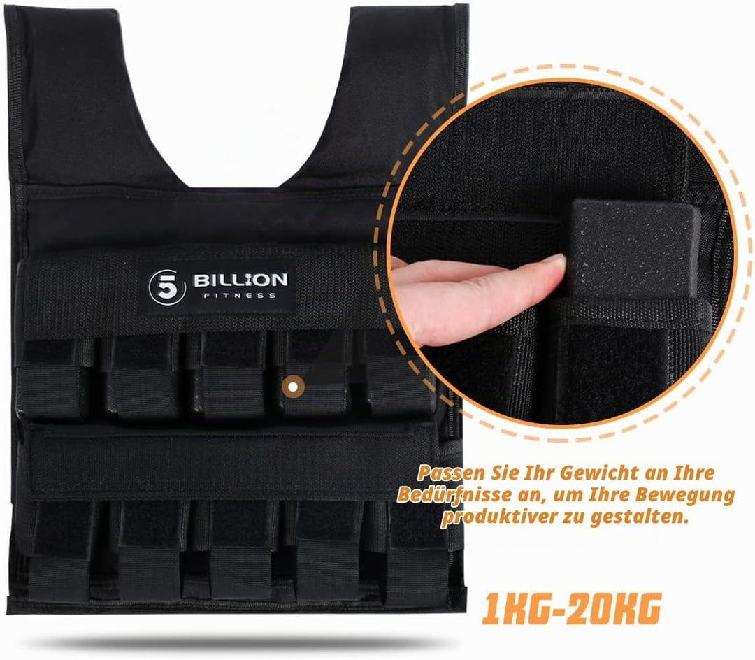 5BILLION FITNESS Monstervest Gewichtsweste von 1kg-20 Kg Gewicht Warnwesten für Gewicht Training Kra