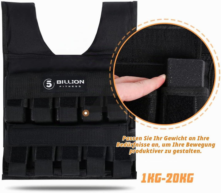 5BILLION FITNESS Monstervest Gewichtsweste von 1kg-20 Kg Gewicht Warnwesten für Gewicht Training Kra