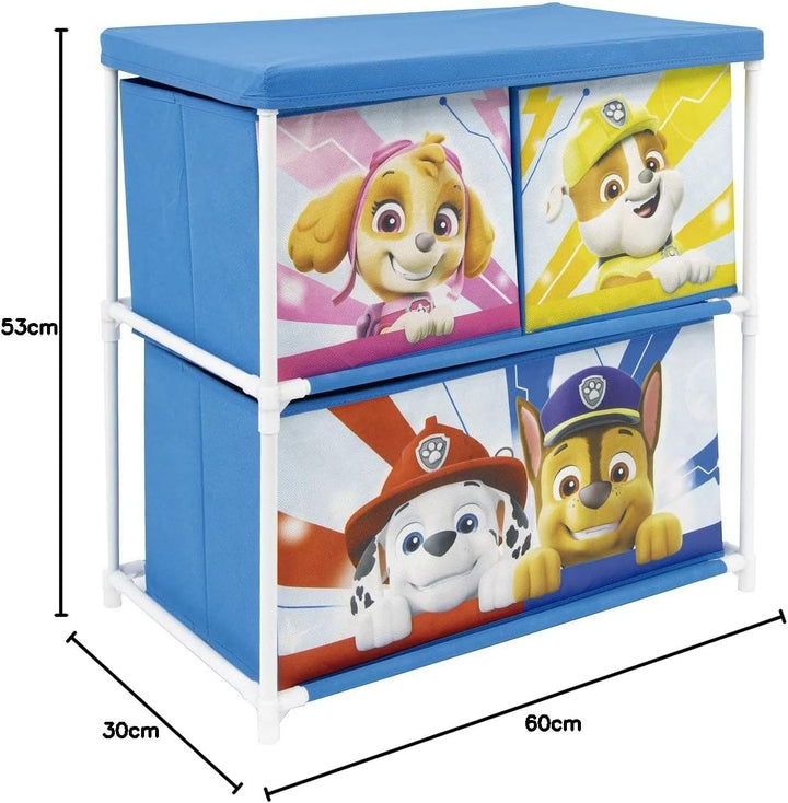 ARDITEX - Kinderregal mit 3 Stoffboxen von Paw Patrol - Metallrahmen und Polyesterboxen - 53x30x60 c