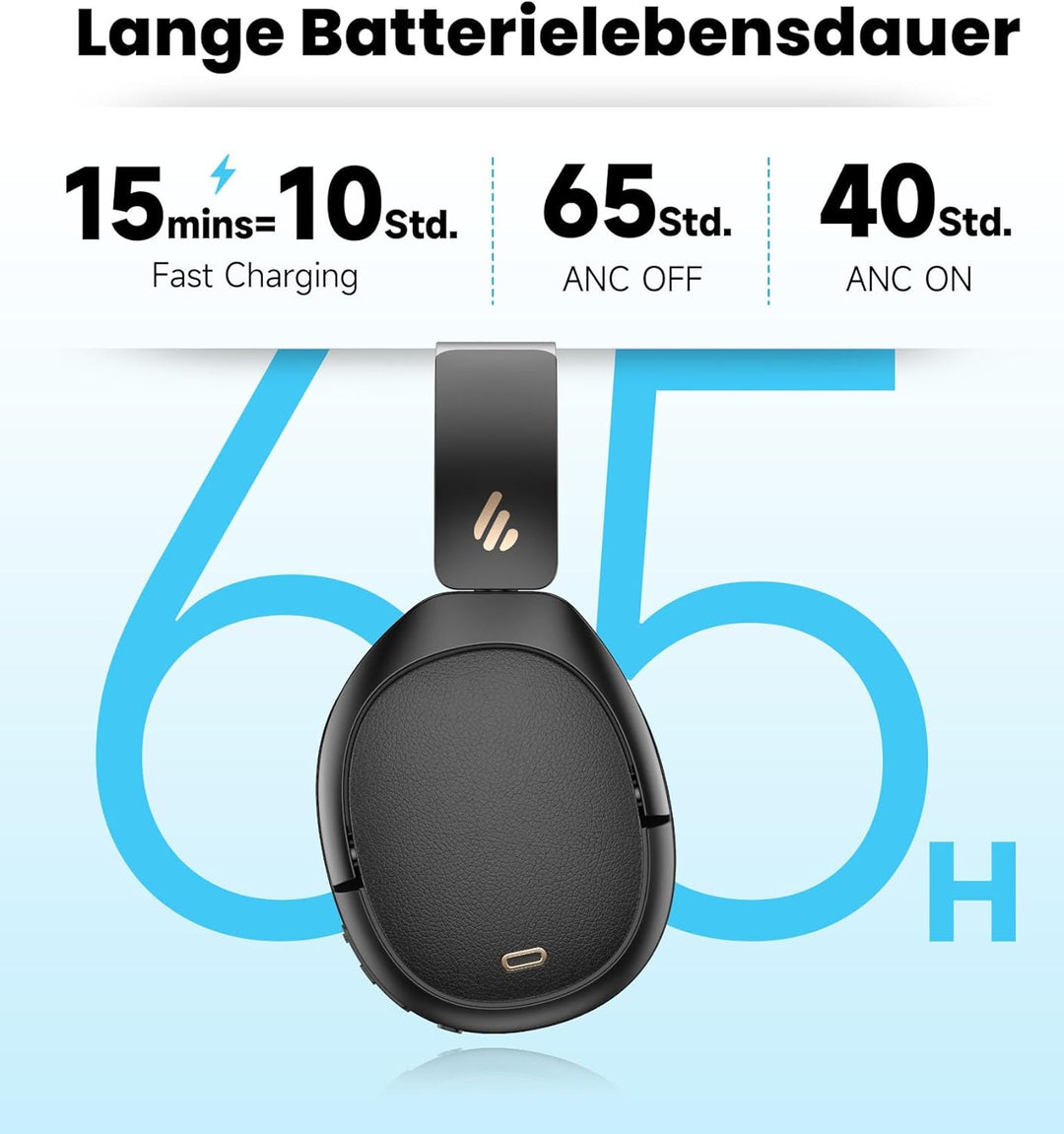 Edifier W80 Faltbare Over-Ear-Bluetooth-Kopfhörer mit aktiver Geräuschunterdrückung (-49 dB), LDAC H