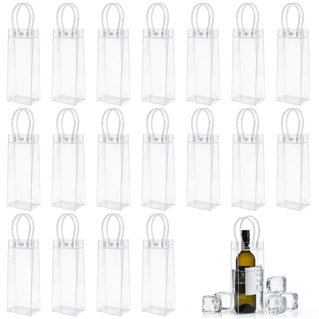 18 Stück Flaschenkühler Ice Bag: 10*25*10cm PVC Eisbeutel Flaschenkühler, Transparent Sektkühler, Au