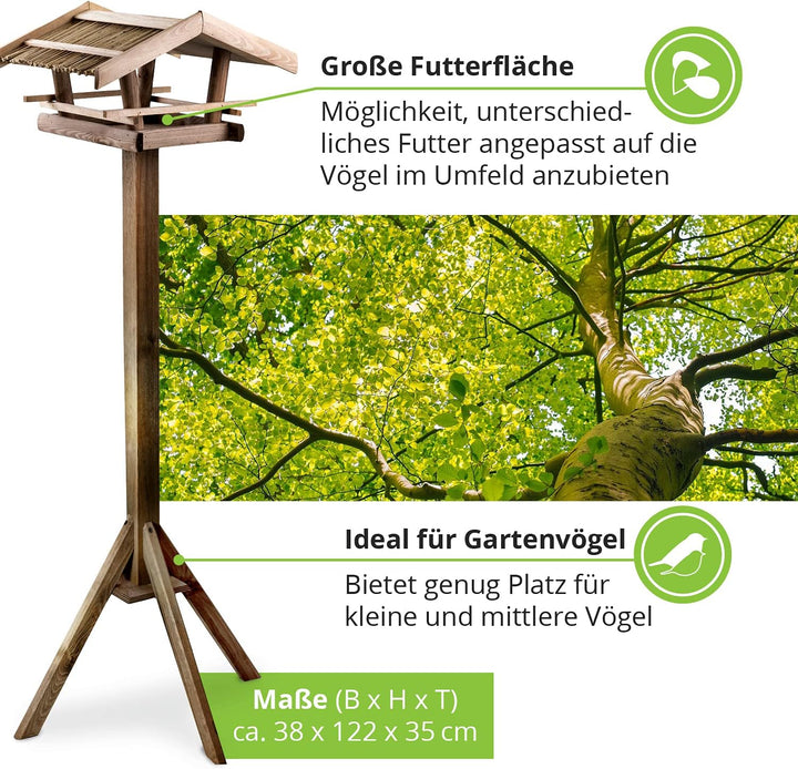 GARTENETAGE Vogelhaus mit Reetdach/Vogelfutterhaus aus Holz/Vogelhaus mit Ständer wetterfest/Vogelhä